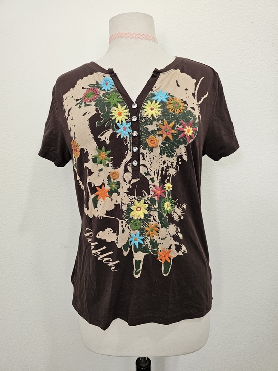Tops - Womens Brown Floral Boho Tee